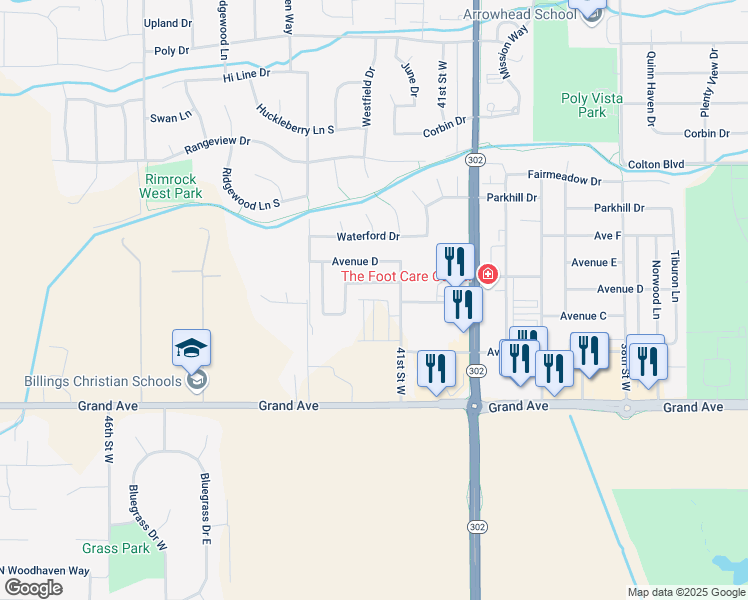 map of restaurants, bars, coffee shops, grocery stores, and more near Rockets Way in Billings