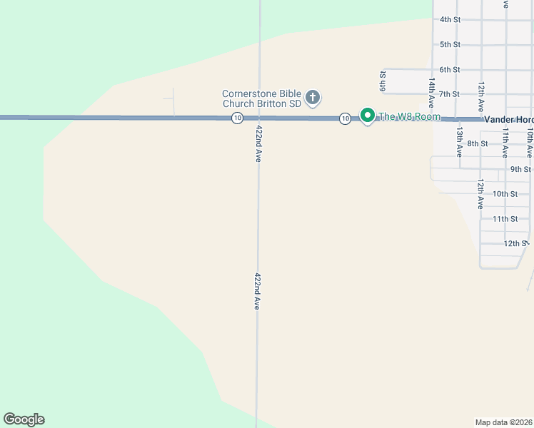 map of restaurants, bars, coffee shops, grocery stores, and more near 11026 422nd Avenue in Britton