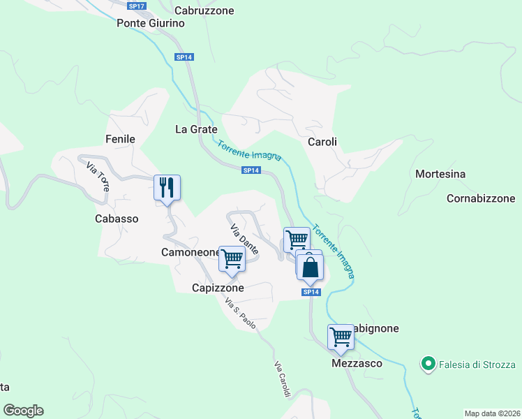 map of restaurants, bars, coffee shops, grocery stores, and more near 35 Via IV Novembre in Camoneone