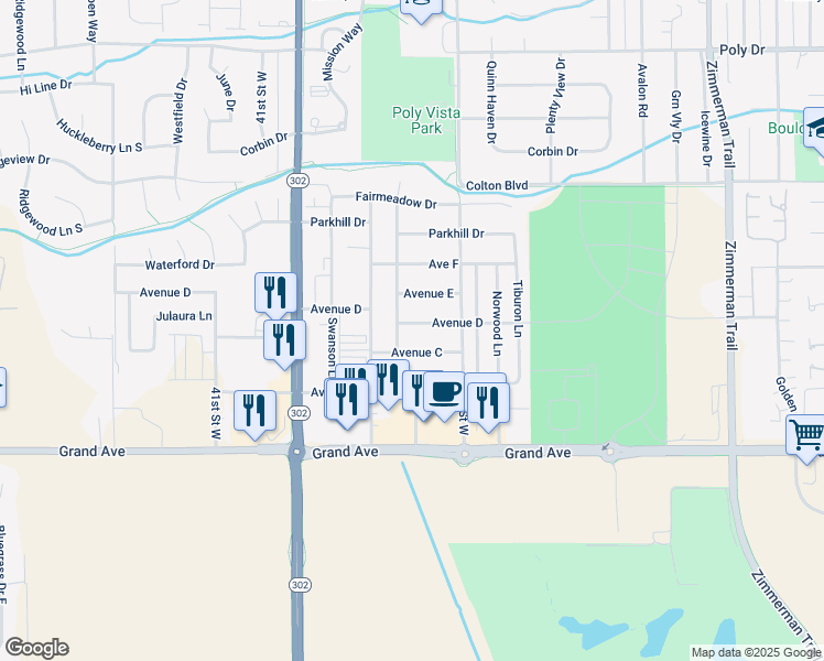 map of restaurants, bars, coffee shops, grocery stores, and more near 3860 Avenue D in Billings