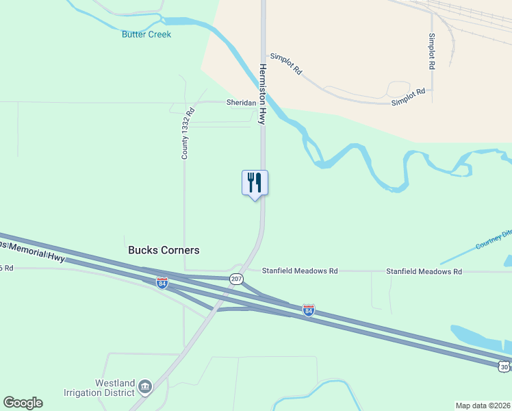 map of restaurants, bars, coffee shops, grocery stores, and more near 77522 Oregon 207 in Hermiston