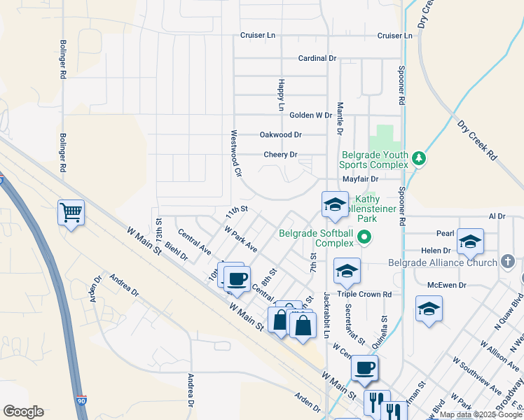 map of restaurants, bars, coffee shops, grocery stores, and more near 399 10th Street in Belgrade