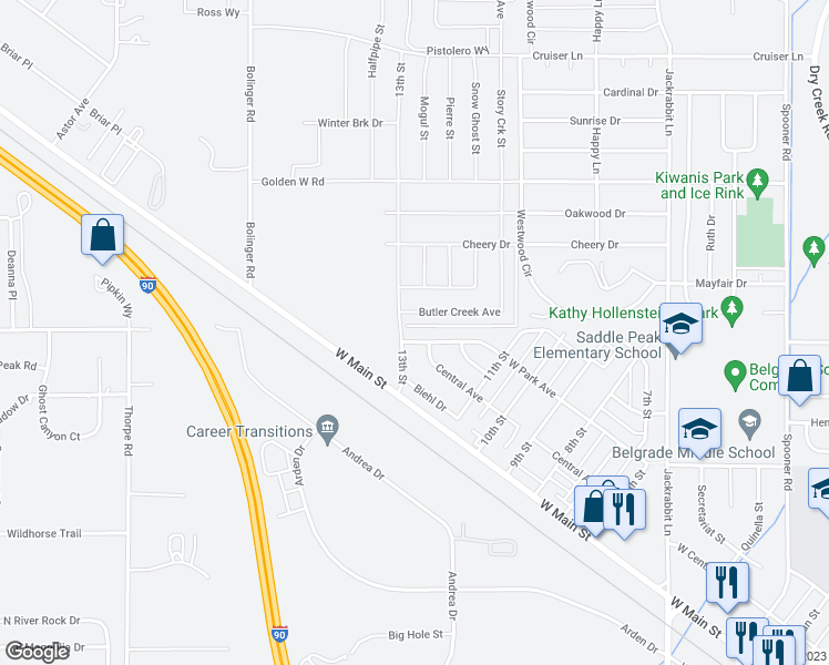 map of restaurants, bars, coffee shops, grocery stores, and more near 1119 West Park Avenue in Belgrade