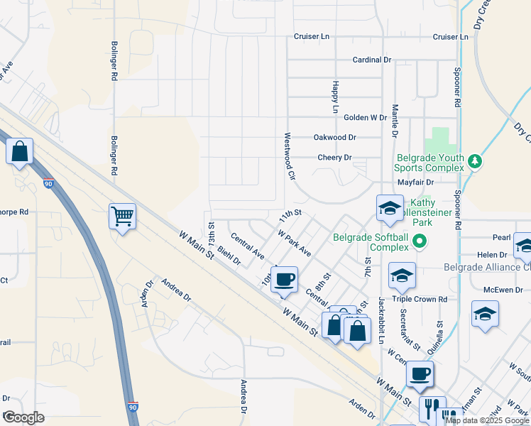 map of restaurants, bars, coffee shops, grocery stores, and more near 1105 West Park Avenue in Belgrade