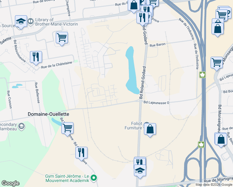 map of restaurants, bars, coffee shops, grocery stores, and more near 128 Rue Alfred-Pellan in Saint-Jérôme