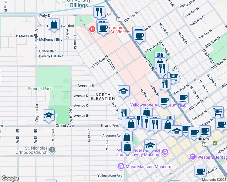 map of restaurants, bars, coffee shops, grocery stores, and more near in Billings