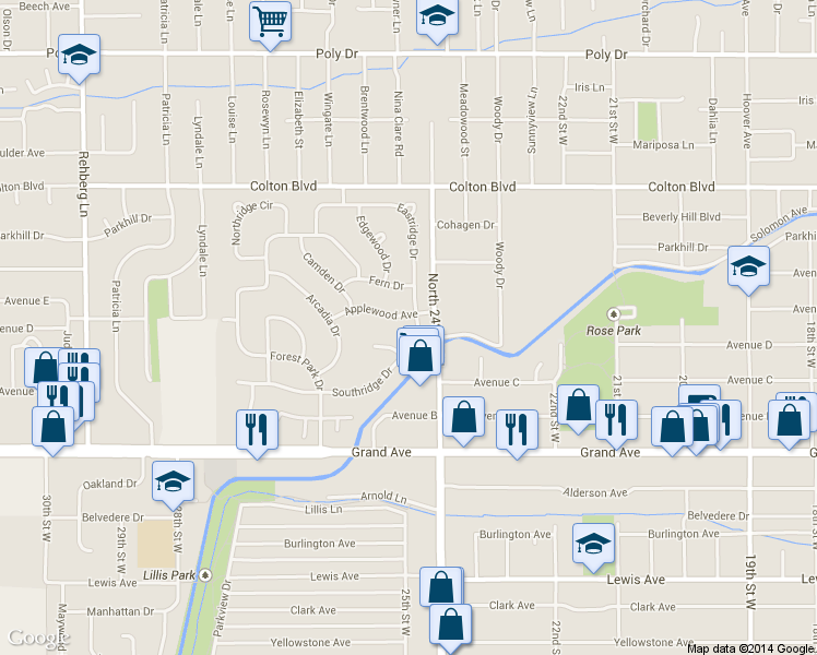 map of restaurants, bars, coffee shops, grocery stores, and more near 2412 Applewood Ave in Billings