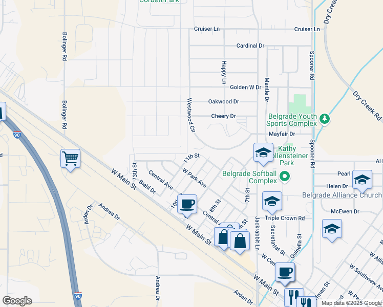 map of restaurants, bars, coffee shops, grocery stores, and more near 408 Southwood Drive in Belgrade