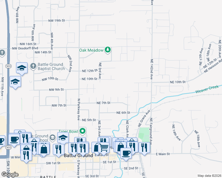 map of restaurants, bars, coffee shops, grocery stores, and more near 702 Northeast 8th Way in Battle Ground
