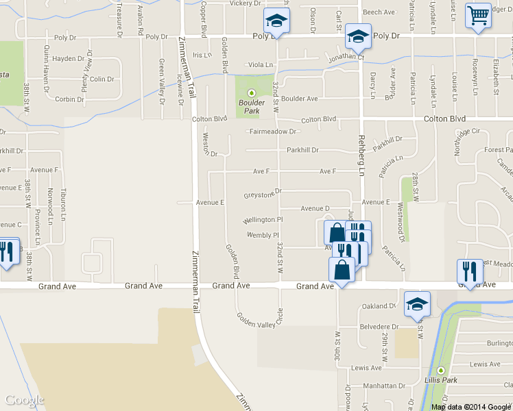 map of restaurants, bars, coffee shops, grocery stores, and more near 1814 Greystone Dr in Billings