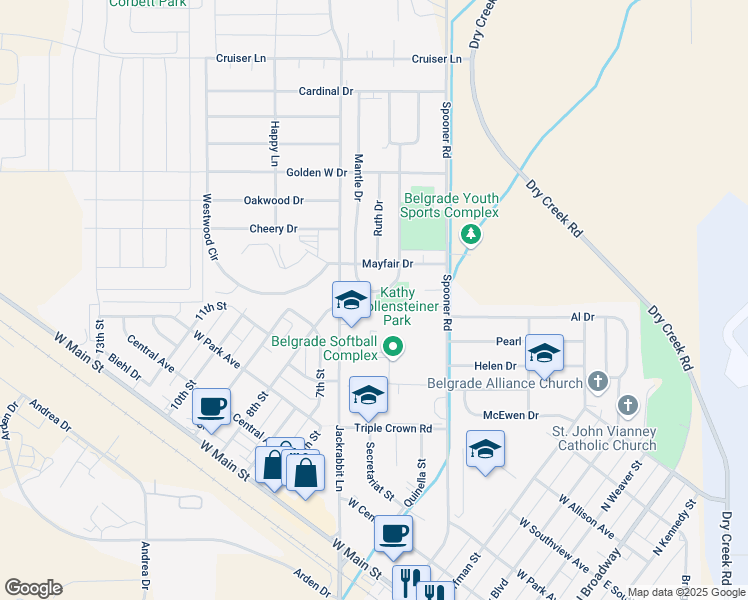 map of restaurants, bars, coffee shops, grocery stores, and more near 506-508 South Circle Drive in Belgrade