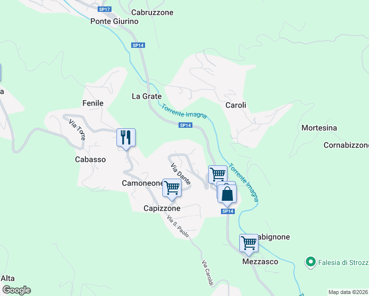 map of restaurants, bars, coffee shops, grocery stores, and more near 35 Via IV Novembre in Camoneone