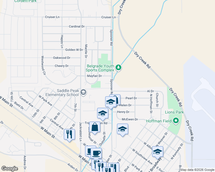 map of restaurants, bars, coffee shops, grocery stores, and more near 507 Kathy Lane in Belgrade