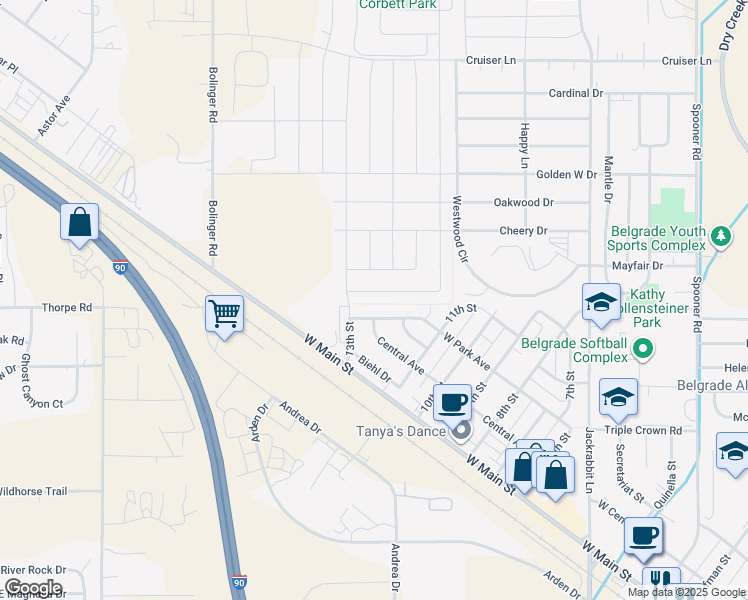 map of restaurants, bars, coffee shops, grocery stores, and more near 1113 West Park Avenue in Belgrade