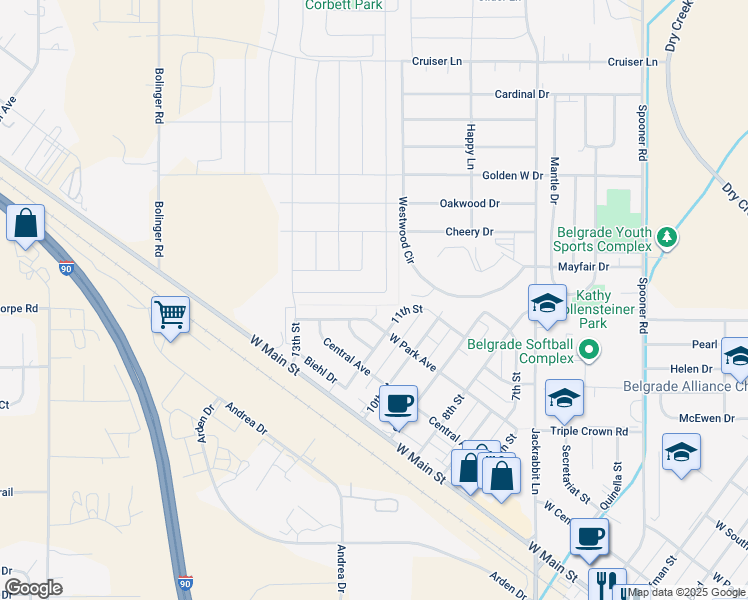 map of restaurants, bars, coffee shops, grocery stores, and more near 1105 West Park Avenue in Belgrade