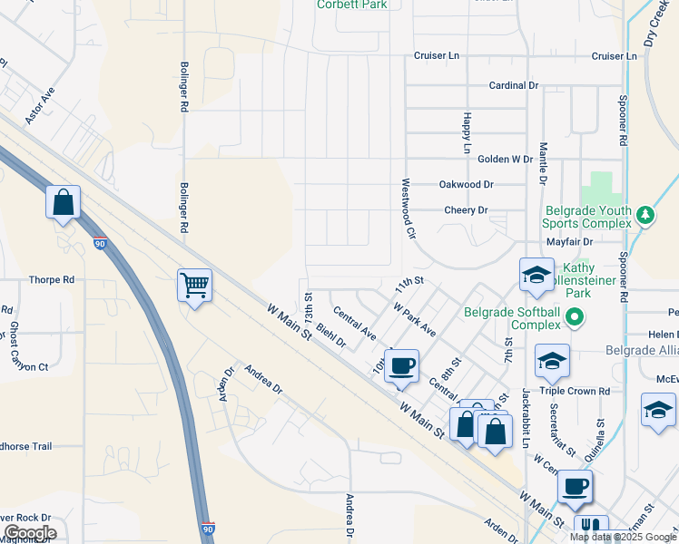 map of restaurants, bars, coffee shops, grocery stores, and more near 1113 West Park Avenue in Belgrade