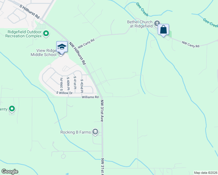 map of restaurants, bars, coffee shops, grocery stores, and more near 23117 Northwest Hillhurst Road in Ridgefield
