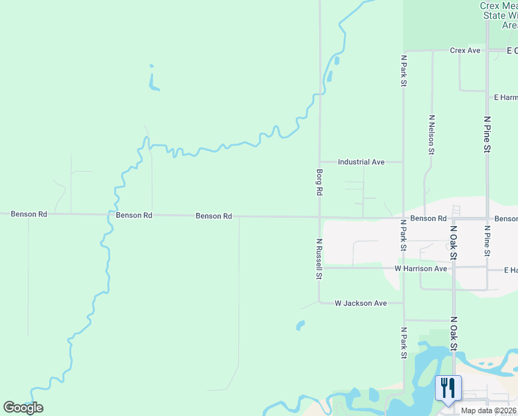 map of restaurants, bars, coffee shops, grocery stores, and more near Benson Road in Grantsburg