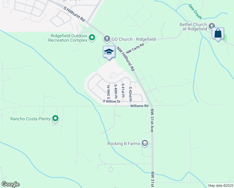 map of restaurants, bars, coffee shops, grocery stores, and more near 3808 South 40th Place in Ridgefield