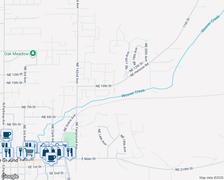 map of restaurants, bars, coffee shops, grocery stores, and more near 1505 Northeast 10th Street in Battle Ground
