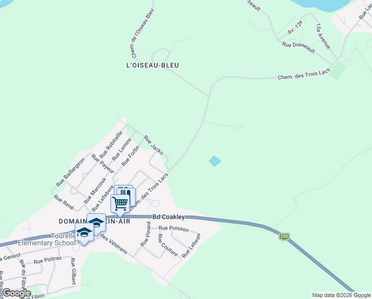 map of restaurants, bars, coffee shops, grocery stores, and more near 61 Chemin des Trois Lacs in Val-des-Sources