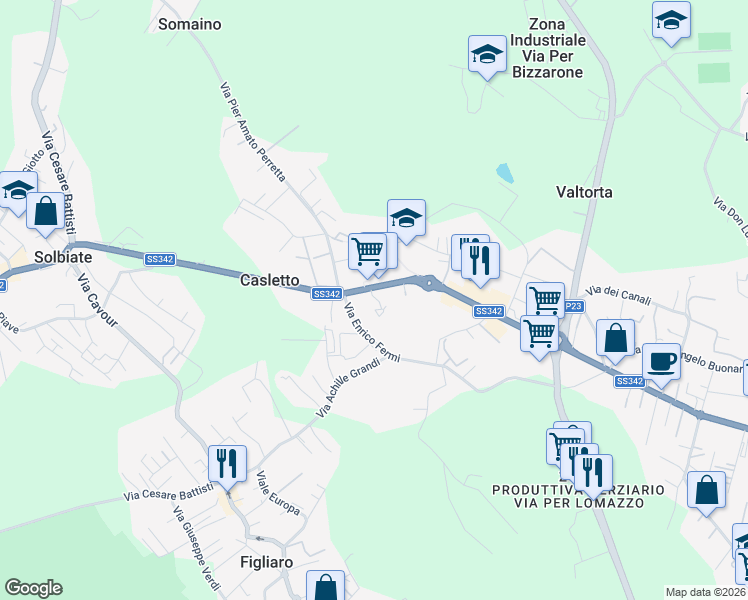 map of restaurants, bars, coffee shops, grocery stores, and more near 21 Via Liancourt in Olgiate Comasco