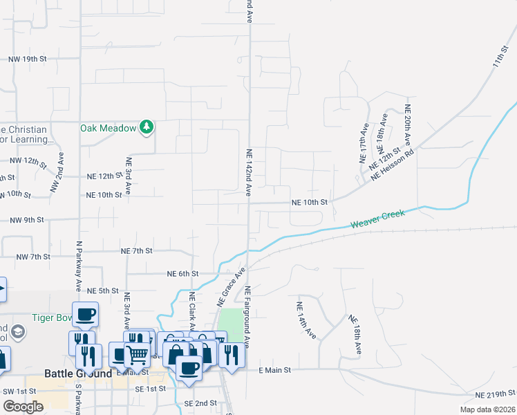 map of restaurants, bars, coffee shops, grocery stores, and more near 1009 Northeast 10th Street in Battle Ground