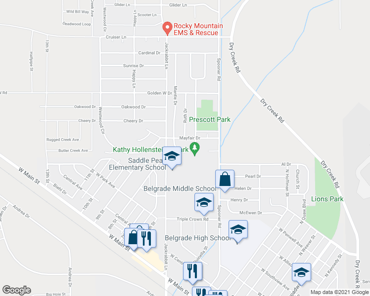 map of restaurants, bars, coffee shops, grocery stores, and more near 506 South Circle Drive in Belgrade