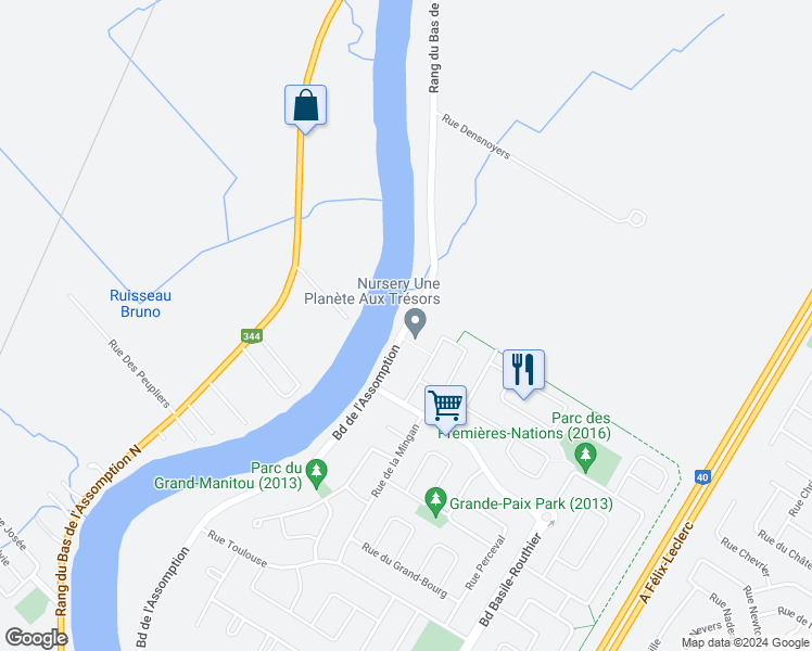 map of restaurants, bars, coffee shops, grocery stores, and more near Boul L'Assomption in L'Assomption