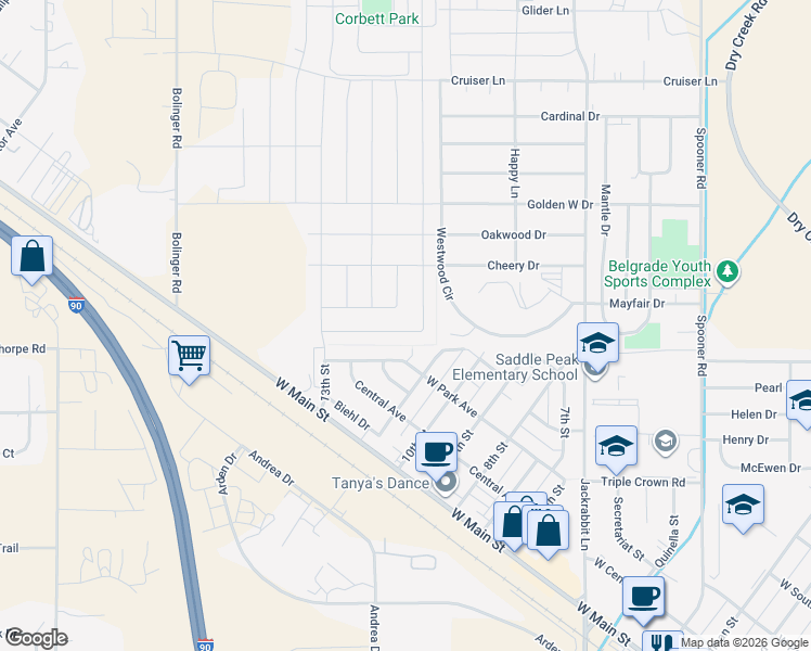 map of restaurants, bars, coffee shops, grocery stores, and more near 1105 West Park Avenue in Belgrade