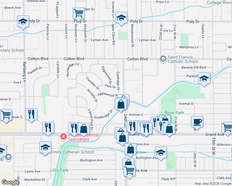 map of restaurants, bars, coffee shops, grocery stores, and more near 2412 Applewood Ave in Billings