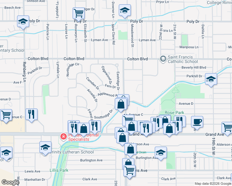 map of restaurants, bars, coffee shops, grocery stores, and more near 2412 Applewood Ave in Billings