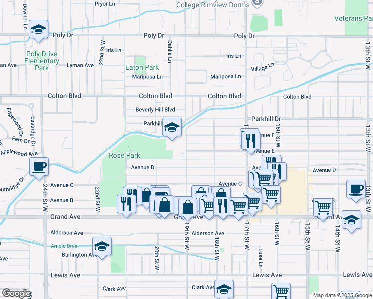 map of restaurants, bars, coffee shops, grocery stores, and more near 1812 19th Street West in Billings