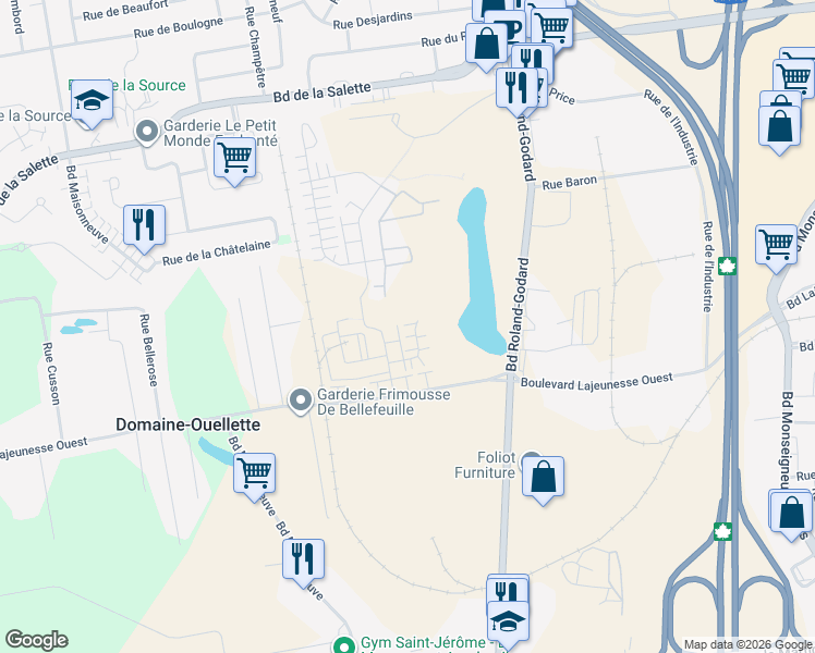 map of restaurants, bars, coffee shops, grocery stores, and more near 157 Rue Alfred-Pellan in Saint-Jã©Rã´Me