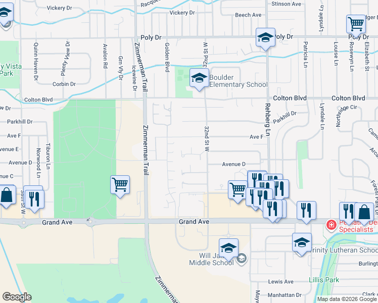 map of restaurants, bars, coffee shops, grocery stores, and more near 1814 Greystone Dr in Billings