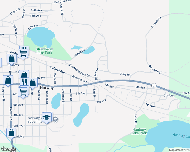 map of restaurants, bars, coffee shops, grocery stores, and more near 5420 Ranch Road in Norway