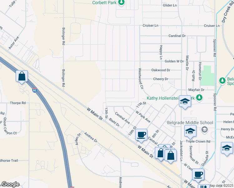 map of restaurants, bars, coffee shops, grocery stores, and more near 301 Crockett Way in Belgrade