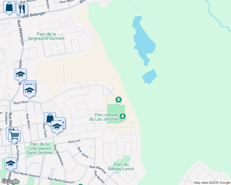 map of restaurants, bars, coffee shops, grocery stores, and more near 845 Rue Filion in Saint-Jã©Rã´Me
