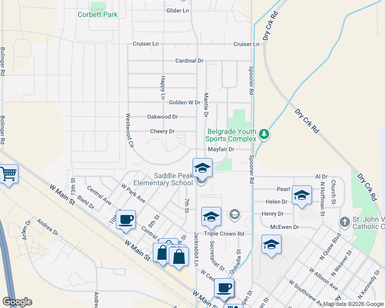 map of restaurants, bars, coffee shops, grocery stores, and more near 603 Mantle Drive in Belgrade