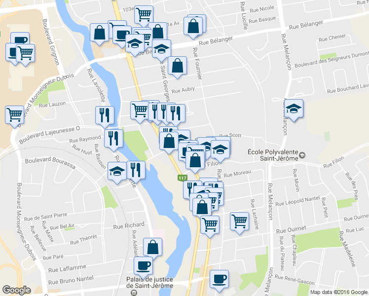 map of restaurants, bars, coffee shops, grocery stores, and more near 771 Rue Saint-Georges in Saint-Jérôme