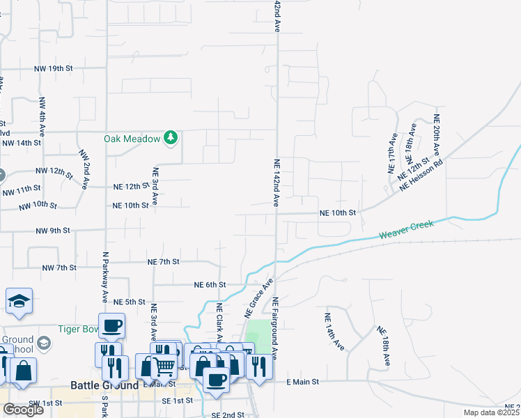 map of restaurants, bars, coffee shops, grocery stores, and more near 1102 Northeast Grace Avenue in Battle Ground
