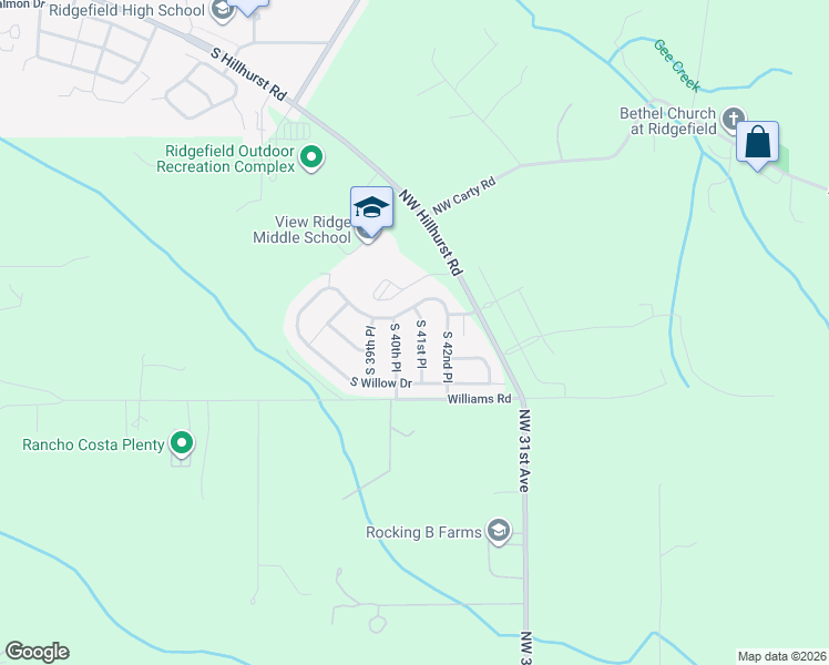 map of restaurants, bars, coffee shops, grocery stores, and more near 3704 South 40th Place in Ridgefield