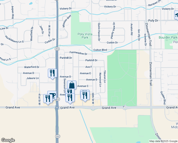 map of restaurants, bars, coffee shops, grocery stores, and more near 3824 Avenue F in Billings