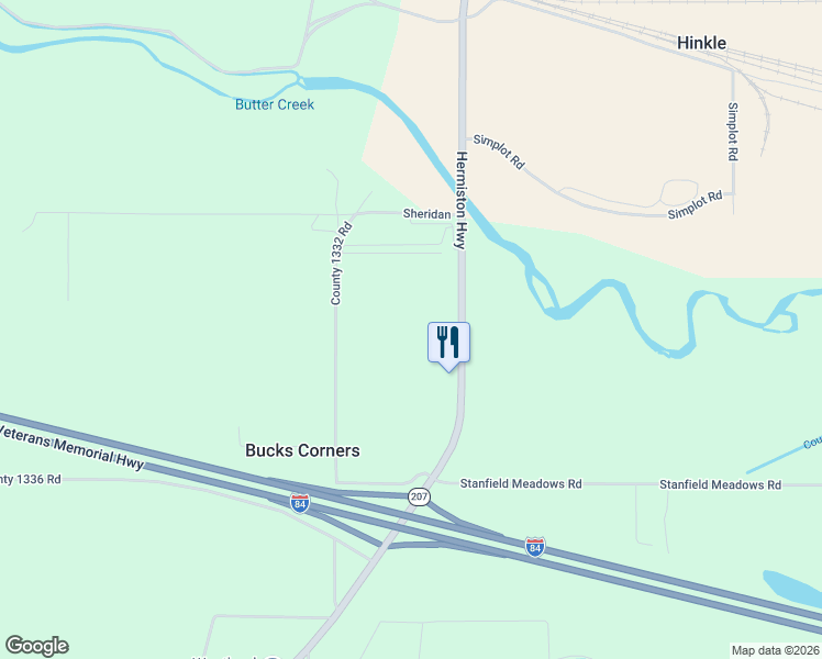 map of restaurants, bars, coffee shops, grocery stores, and more near 77522 Oregon 207 in Hermiston