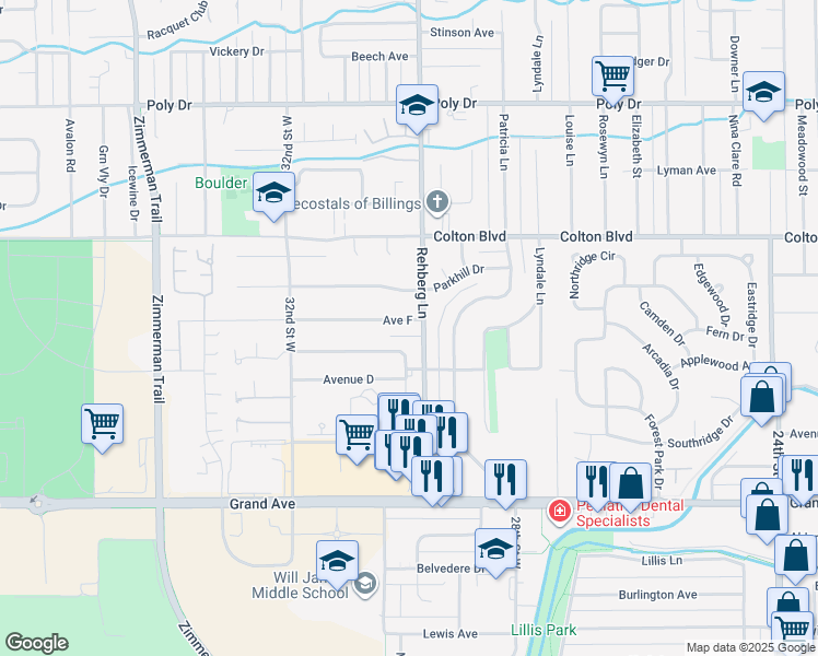 map of restaurants, bars, coffee shops, grocery stores, and more near in Billings