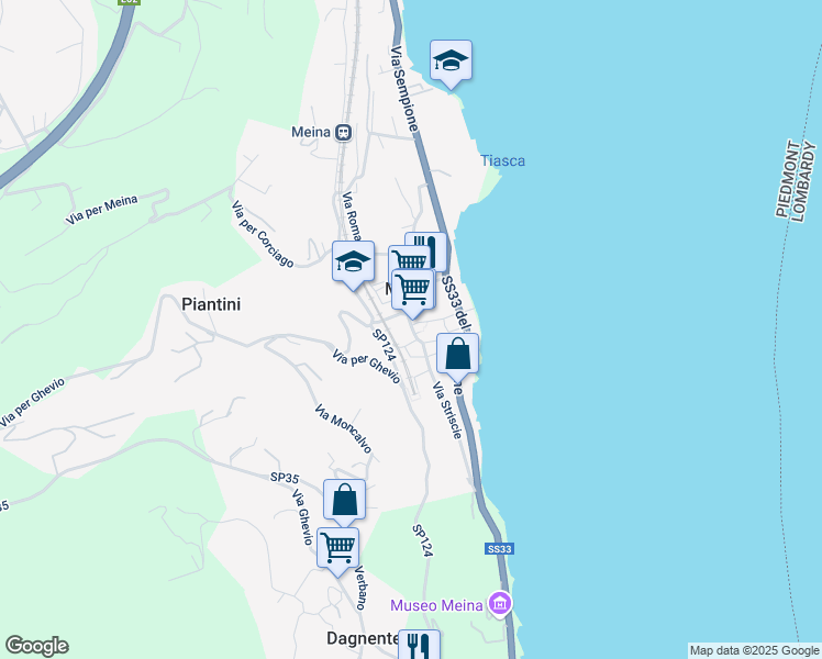 map of restaurants, bars, coffee shops, grocery stores, and more near 14 Piazza San Carlo in Meina