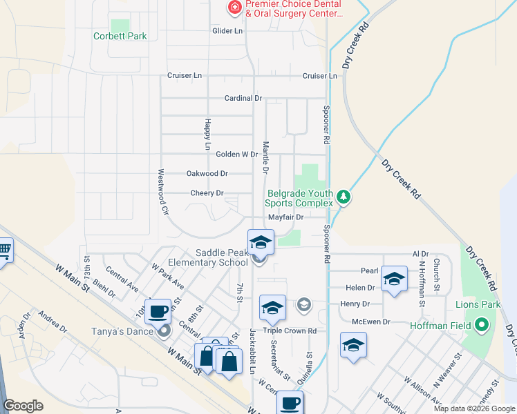 map of restaurants, bars, coffee shops, grocery stores, and more near 603 Mantle Drive in Belgrade