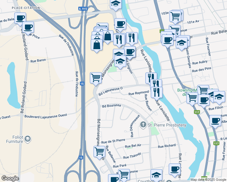 map of restaurants, bars, coffee shops, grocery stores, and more near 135 Boulevard Lajeunesse Ouest in Saint-Jérôme
