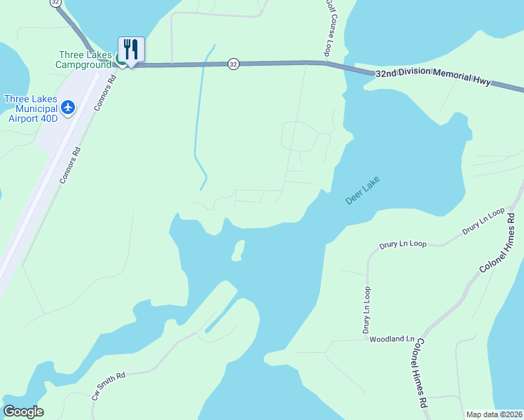 map of restaurants, bars, coffee shops, grocery stores, and more near 6850 Bengs Road in Three Lakes