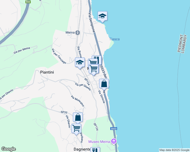 map of restaurants, bars, coffee shops, grocery stores, and more near 14 Piazza San Carlo in Meina